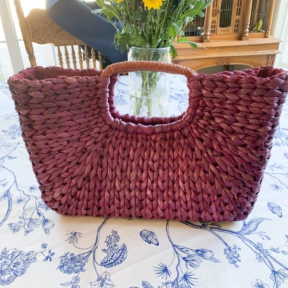 Handbags - Woven Straw Tote Bag in Deep Plum - Women Bags